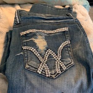 A7 Swarovski embellished wide  leg low rise jeans